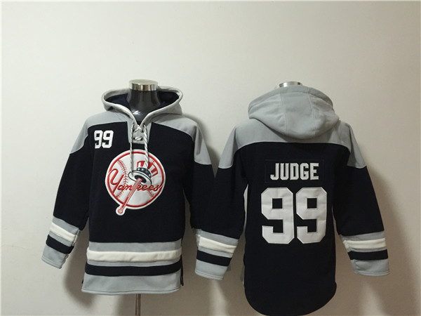 Men's New York Yankees #99 Aaron Judge Black/Grey Ageless Must-Have Lace-Up Pullover Hoodie